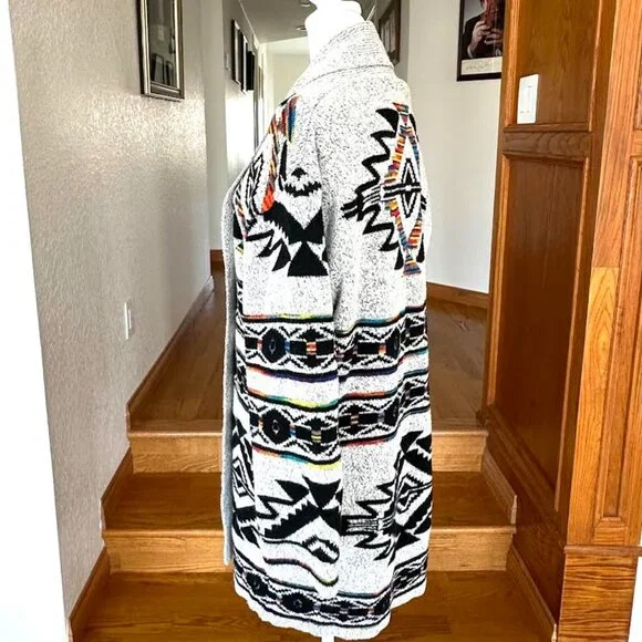 Anthropologie Northern Angel Rainbow Grey Aztec Duster Cardigan - Picture 10 of 15